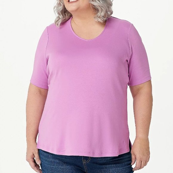 Isaac Mizrahi Essentials V-Neck Elbow Sleeve Tunic Top  15141 - Picture 1 of 1